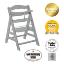 Grey Hauck Alpha+ Wooden Highchair with award logos | Baby Highchairs, stools and seats - Clair de Lune UK