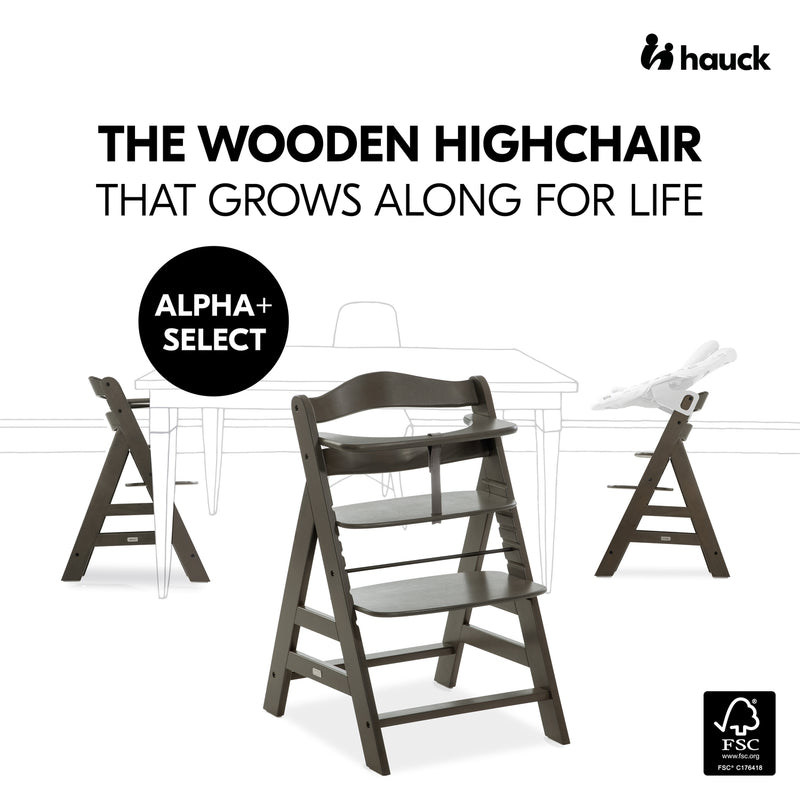 Growing with your child highchair in charcoal from the Hauck Alpha+ Bouncer and High Chair Bundle | Highchairs | Feeding & Weaning - Clair de Lune UK