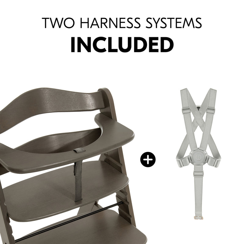 The tilt-proof highchair with two harness systems included from the Hauck Alpha+ Bouncer and High Chair Bundle | Highchairs | Feeding & Weaning - Clair de Lune UK