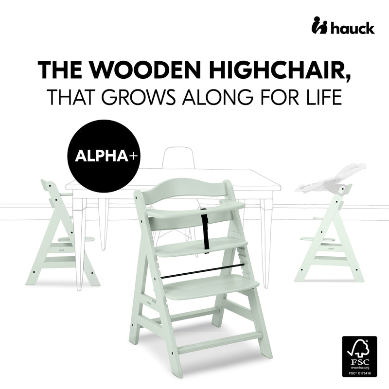 Adjustable heights and seats of the Hauck Alpha+ Wooden Highchair with Removable Front Bar in Mint | Highchairs | Feeding & Weaning - Clair de Lune UK
