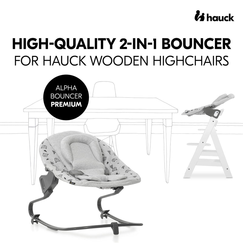 Nordic Grey Hauck Alpha Premium Bouncer as a high quality 2in1 bouncer for Hauck wooden highchairs | Baby Swings, Rockers & Baby Bouncers | Toys - Clair de Lune UK