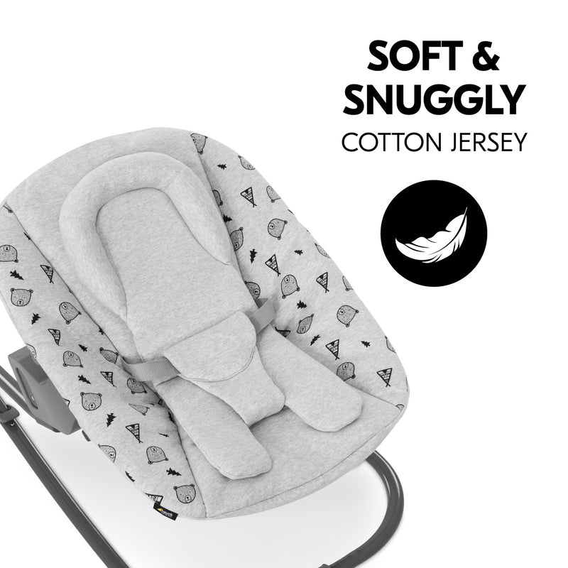 Nordic Grey Hauck Alpha Premium Bouncer made from soft and snuggly cotton jersey materials | Baby Swings, Rockers & Baby Bouncers | Toys - Clair de Lune UK