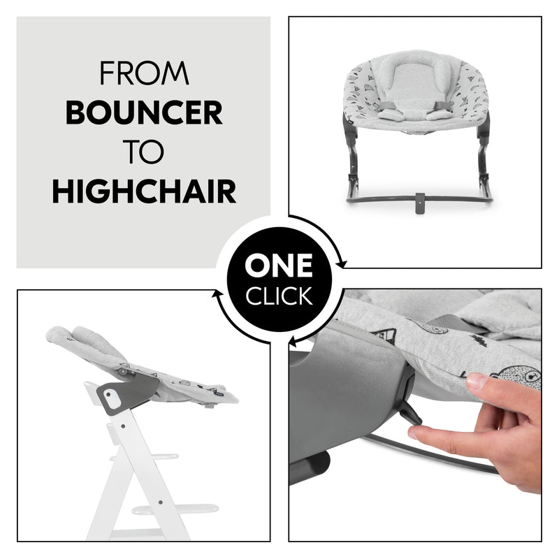 Nordic Grey Hauck Alpha Premium Bouncer from bouncer to highchair | Baby Swings, Rockers & Baby Bouncers | Toys - Clair de Lune UK