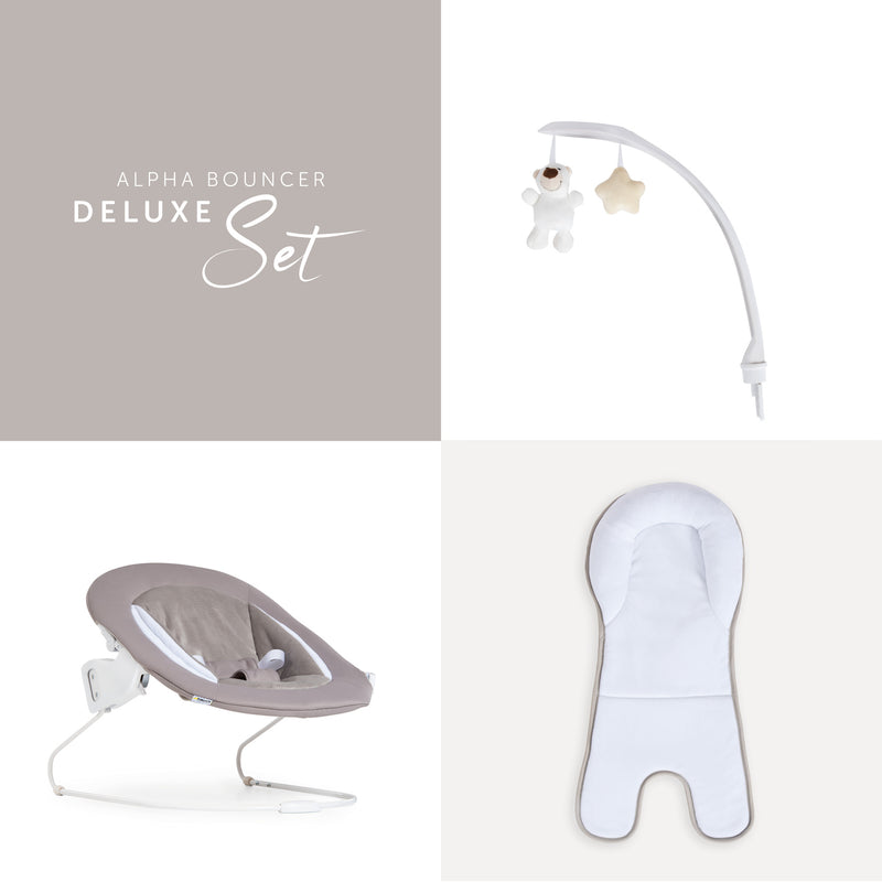 What's included in the bouncer from the Sand and Natural Hauck Alpha + Wooden High Chair & Deluxe Bouncer Bundle | Highchairs | Feeding & Weaning - Clair de Lune UK