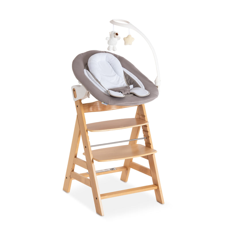 Sand and Natural Hauck Alpha + Wooden High Chair & Deluxe Bouncer Bundle | Highchairs | Feeding & Weaning - Clair de Lune UK