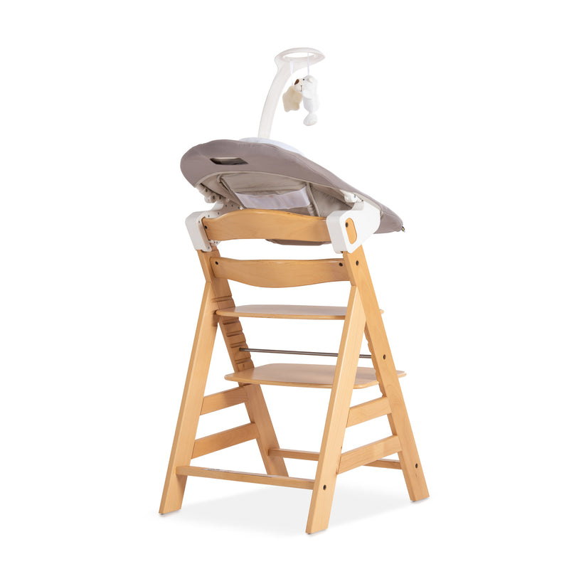 Sand and Natural Hauck Alpha + Wooden High Chair & Deluxe Bouncer Bundle without the bouncer's newborn insert | Highchairs | Feeding & Weaning - Clair de Lune UK
