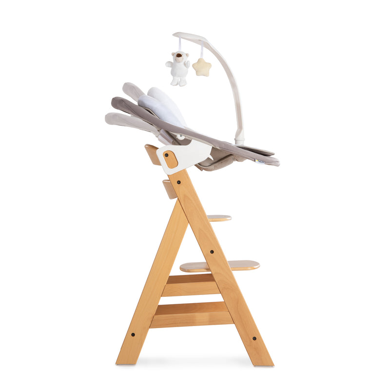 The side of the Sand and Natural Hauck Alpha + Wooden High Chair & Deluxe Bouncer Bundle | Highchairs | Feeding & Weaning - Clair de Lune UK