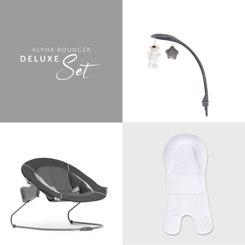 The bouncer from the Hauck Alpha+ Bouncer and High Chair Bundle comes with newborn insert, bouncer and toys | Highchairs | Feeding & Weaning - Clair de Lune UK