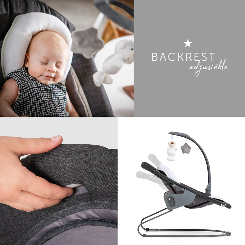 The grey growing-with-your-child bouncer from the Hauck Alpha+ Bouncer and High Chair Bundle | Highchairs | Feeding & Weaning - Clair de Lune UK