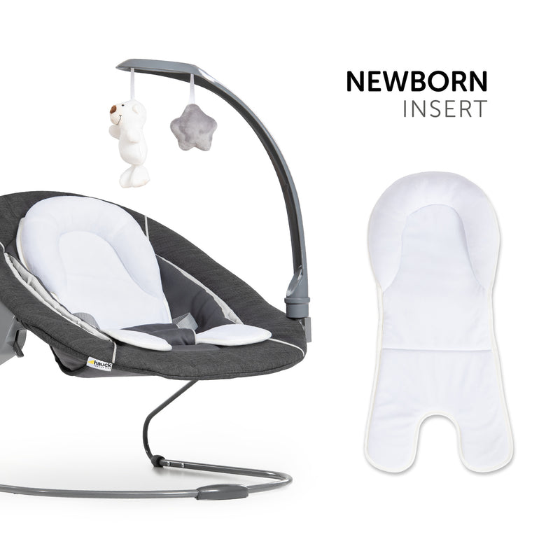 The super soft newborn insert of the grey bouncer from the Hauck Alpha+ Bouncer and High Chair Bundle | Highchairs | Feeding & Weaning - Clair de Lune UK