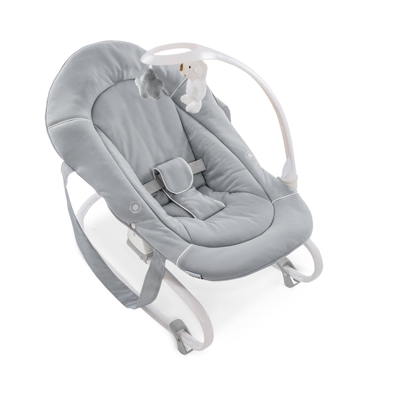 Stretch Grey Hauck Travel 3in1 Sit N Relax High Chair & Bouncer transformed to a bouncer with the toy frame | Highchairs | Feeding & Weaning - Clair de Lune UK