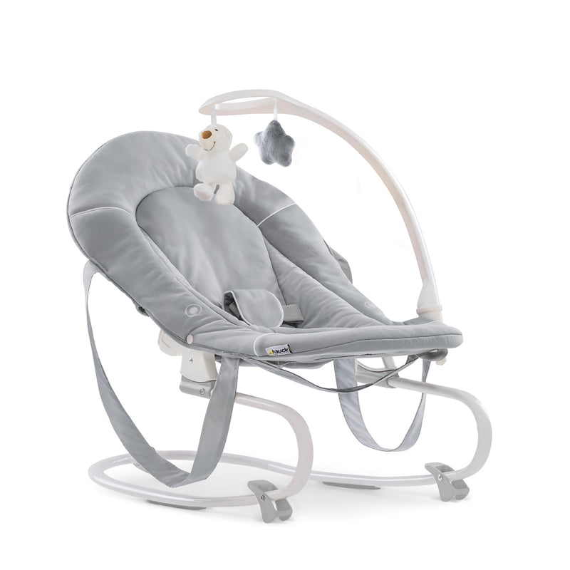 The side of Stretch Grey Hauck Travel 3in1 Sit N Relax High Chair & Bouncer when transformed to a bouncer | Highchairs | Feeding & Weaning - Clair de Lune UK