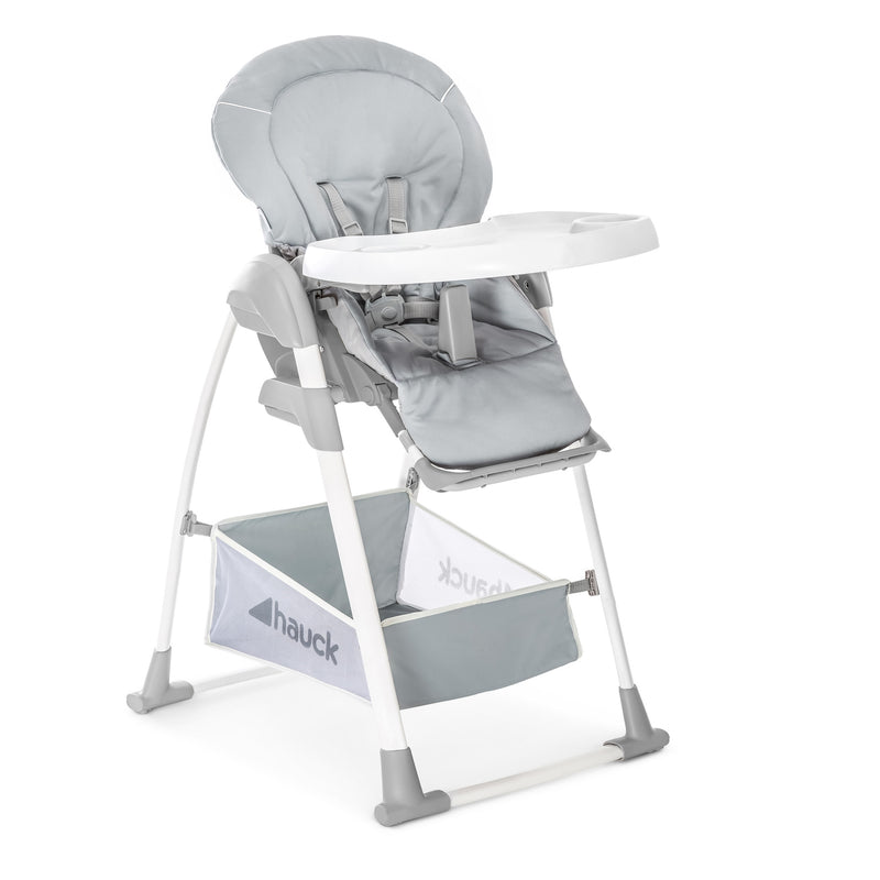 The side of the Stretch Grey Hauck Travel 3in1 Sit N Relax High Chair & Bouncer with the feeding tray but without the toy frame | Highchairs | Feeding & Weaning - Clair de Lune UK