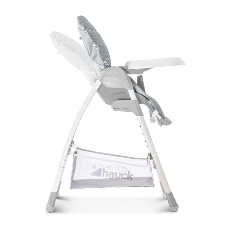 The adjustable backrest of the Stretch Grey Hauck Travel 3in1 Sit N Relax High Chair & Bouncer with the feeding tray but without the toy frame | Highchairs | Feeding & Weaning - Clair de Lune UK