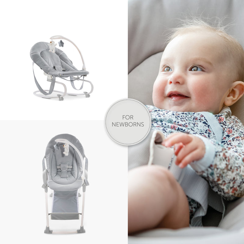 Stretch Grey Hauck Travel 3in1 Sit N Relax High Chair & Bouncer with the removable toy frame | Highchairs | Feeding & Weaning - Clair de Lune UK