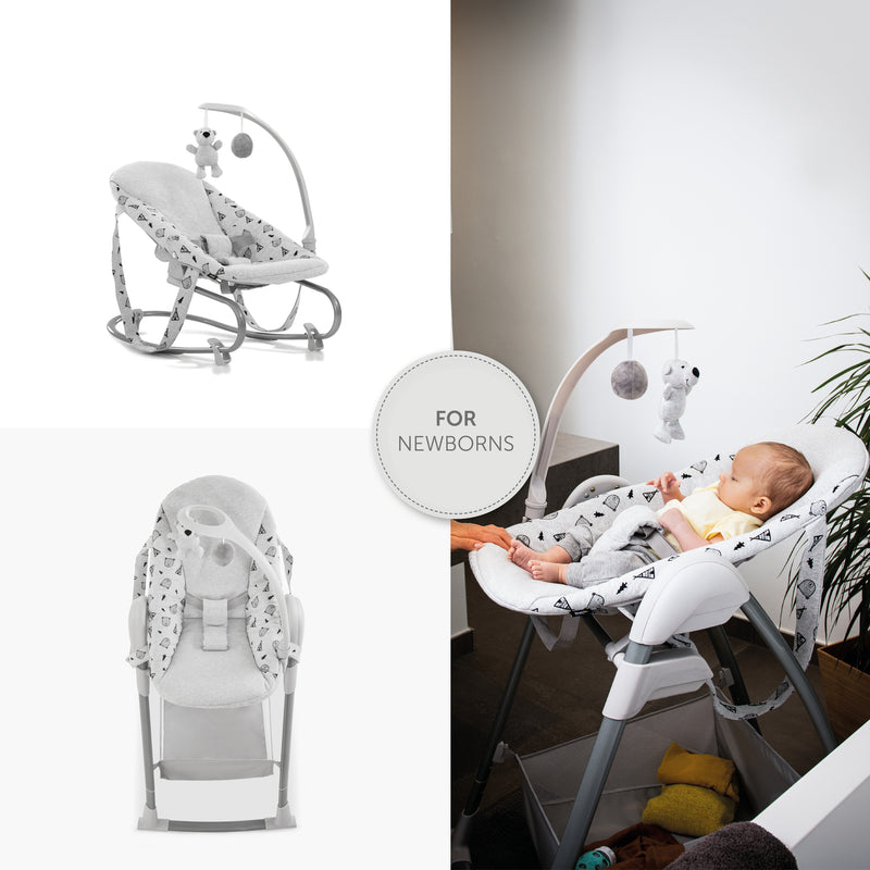 Nordic Grey Hauck Travel 3in1 Sit N Relax High Chair & Bouncer when transformed to a bouncer | Highchairs | Feeding & Weaning - Clair de Lune UK