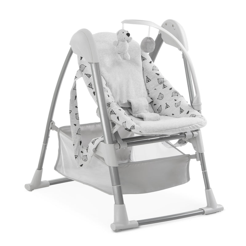  Nordic Grey Hauck Travel 3in1 Sit N Relax High Chair & Bouncer with the frame shortened | Highchairs | Feeding & Weaning - Clair de Lune UK