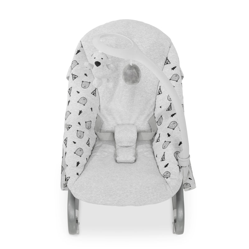 The front of the Nordic Grey Hauck Travel 3in1 Sit N Relax High Chair & Bouncer when transformed to a bouncer | Highchairs | Feeding & Weaning - Clair de Lune UK 