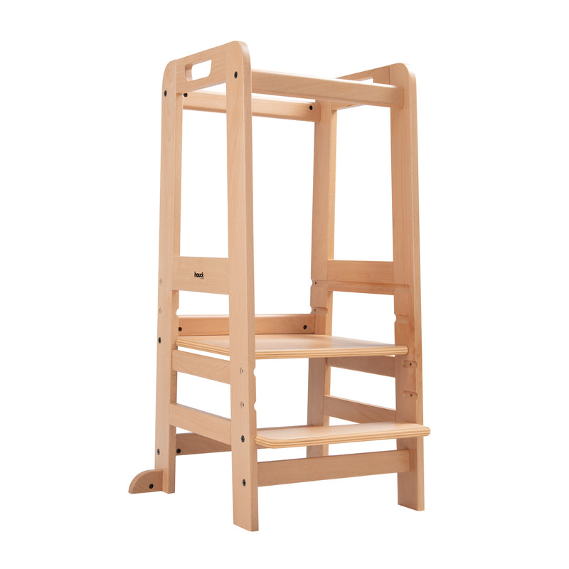 Natural Hauck Learn N Explore Montessori Kitchen Helper & Learning Tower with the adjustable platform | Montessori Activities For Babies & Kids - Clair de Lune UK