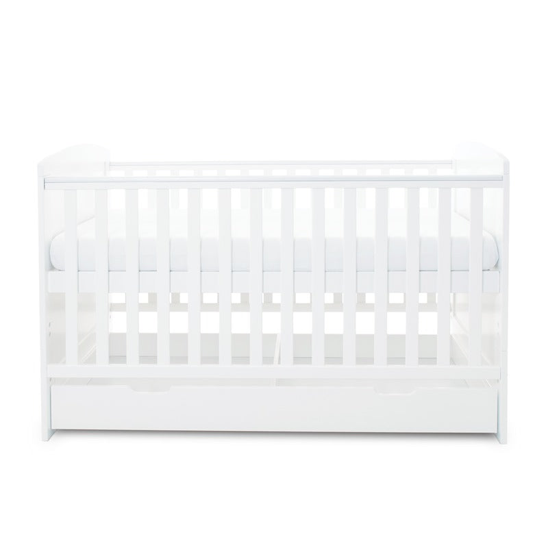 White Ickle Bubba Coleby Classic Cot Bed as a crib with a drawer | Cots, Cot Beds & Toddler Beds | Nursery Furniture - Clair de Lune UK