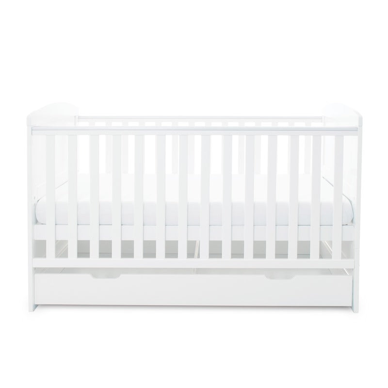 White Ickle Bubba Coleby Classic Cot Bed as a cot with drawer | Cots, Cot Beds & Toddler Beds | Nursery Furniture - Clair de Lune UK