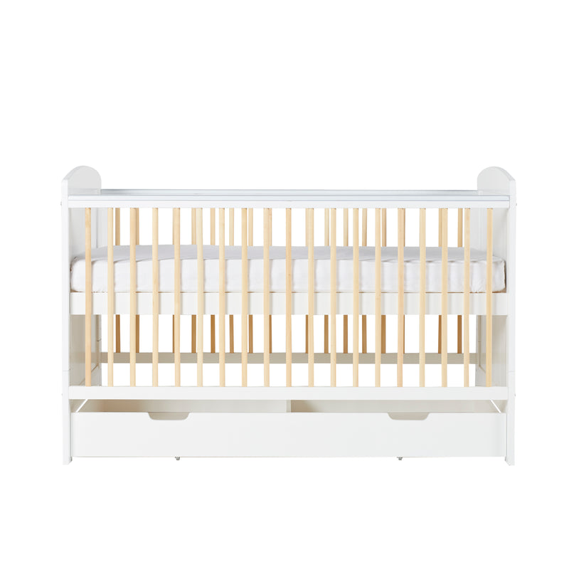 Natural and White Ickle Bubba Coleby Classic Cot Bed as a crib with drawer | Cots, Cot Beds & Toddler Beds | Nursery Furniture - Clair de Lune UK