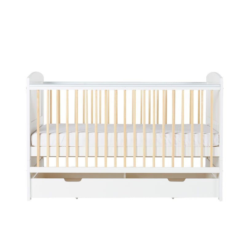 Natural and White Ickle Bubba Coleby Classic Cot Bed as a cot with drawer | Cots, Cot Beds & Toddler Beds | Nursery Furniture - Clair de Lune UK
