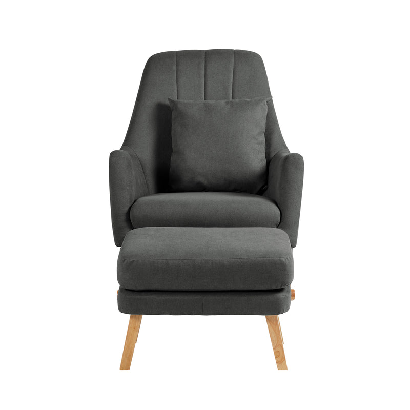 The front of the Charcoal Grey Ickle Bubba Eden Deluxe Nursery Rocking Chair with stool | Nursing & Feeding Chairs | Nursery Furniture - Clair de Lune UK