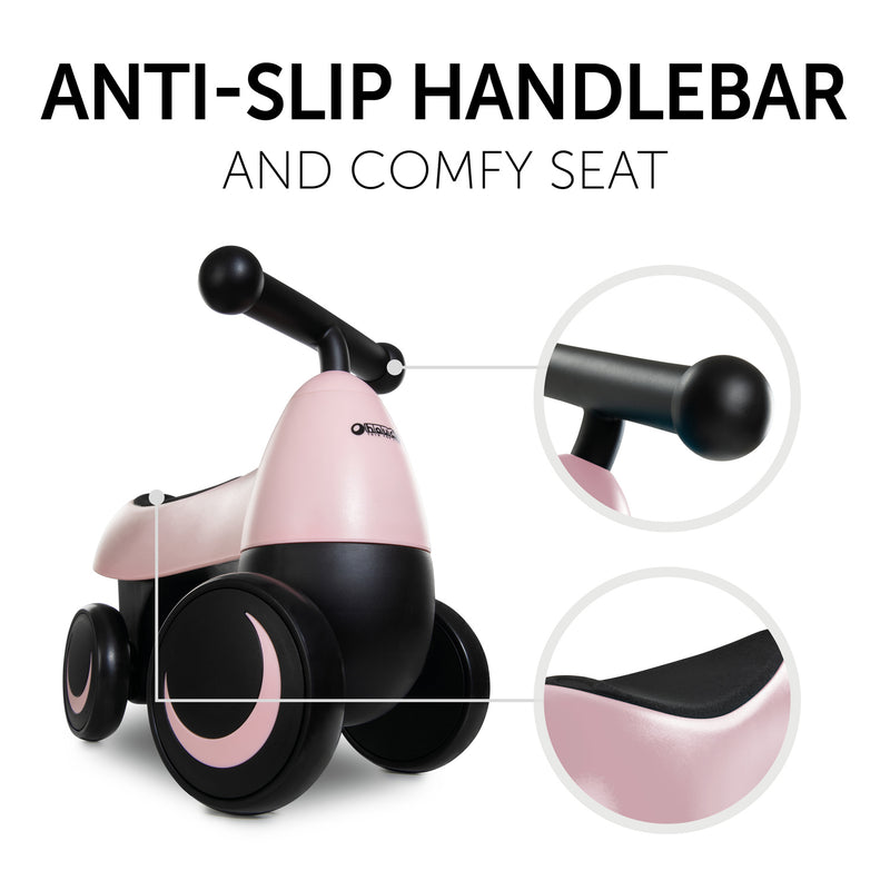 The anti-slip handle and comfortable seat of the Pink Hauck 1st Ride Four Balance Bike | Toddler Bikes | Montessori Activities For Babies & Kids - Clair de Lune UK