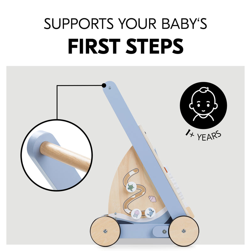 The toddler-friendly handle of the Hauck Learn to Walk Montessori Baby Walker | Baby Walkers and Ride On Toys | Montessori Activities For Babies & Kids | Toys | Baby Shower, Birthday & Christmas Gifts - Clair de Lune UK