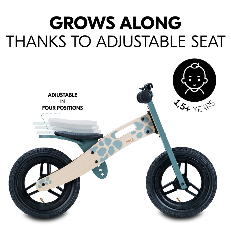 The adjustable seat of the Turtle Blue Hauck Balance N Ride Balance Bike | Toddler Bikes | Montessori Activities For Babies & Kids - Clair de Lune UK