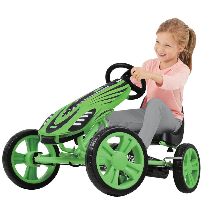 Girl riding the green Hauck Speedster Go Kart | Wagons & Go Karts | Baby & Kid Travel - Clair de Lune UK