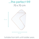 Basic Hooded Towel in Biscuit showing the 70 x 70 cm  dimensions | Baby Bathing & Changing Essentials - Clair de Lune UK