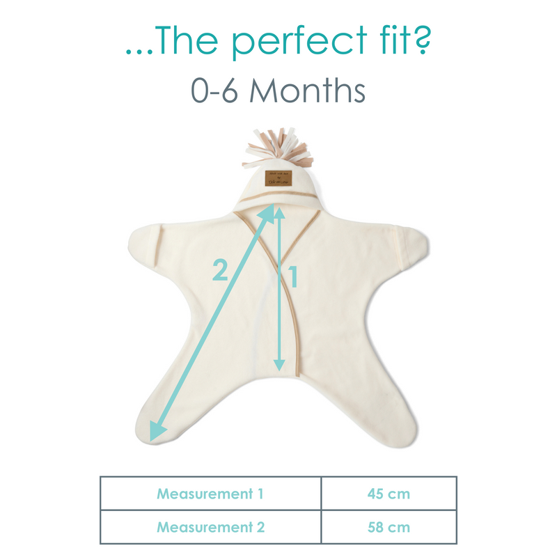 Diagram showing the measurements of the 0-6 months Star Fleece Baby Wrap Blanket | Cosy Baby Blankets | Swaddle Blanket | Nursery Bedding - Clair de Lune UK