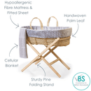 Special Buy - Grey Essentials Moses Basket With Stand and Blanket | Moses Baby Baskets, Bassinets | Nursery Furniture - Clair de Lune UK