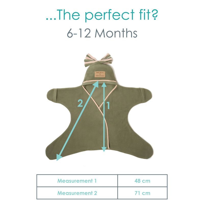 Diagram showing the measurements of the baby 6-12 months Star Wrap Blanket in Sage | Cosy Baby Blankets | Swaddle Blanket | Nursery Bedding - Clair de Lune UK