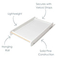 White Essentials Cot Top Changer key benefits of secure, solid pine, lightweight and a hanging rail | Baby Changing Units, Tables & Cot Top Changers | Baby Bath Time - Clair de Lune UK