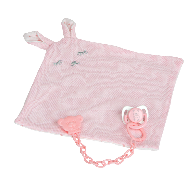The bunny pink blanket of the Arias Iria Doll with Crying Function & Comforter | Dolls | Toys | Baby Shower, Birthday & Christmas Gifts - Clair de Lune UK