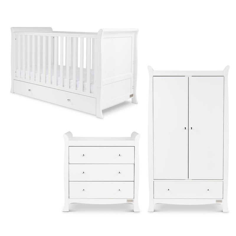 The three piece set including a cot bed, a wardrobe and a changing unit of the Ickle Bubba Snowdon Classic Nursery Room Sets | Nursery Furniture Sets | Room Sets | Nursery Furniture - Clair de Lune UK
