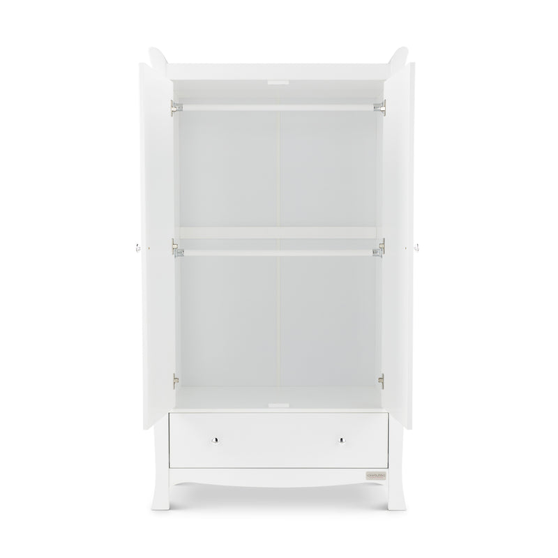 The open double wardrobe of the Ickle Bubba Snowdon Classic Nursery Room Sets | Nursery Furniture Sets | Room Sets | Nursery Furniture - Clair de Lune UK