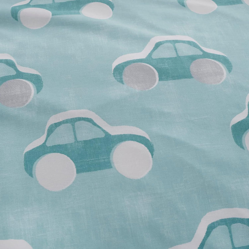 The duck egg cool car print of the Bedlam Ballet Dancer Pink Reversible Cot Duvet Cover and Pillowcase Set | Cot, Cot Bed & Toddler Bed Bedding | Bedding - Clair de Lune UK