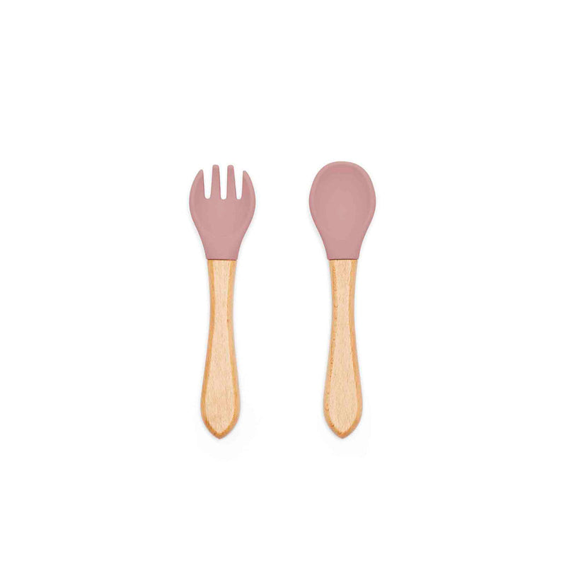 The cutlery set including a spoon and a fork of the Pastel Pink Ickle Bubba 6-Piece Silicone Feeding Set | Feeding Essentials | Feeding & Weaning | Toddler Essentials - Clair de Lune UK