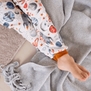 Close up on the trouser leg of the Grow Grows Organic Plentiful Planets Pyjamas | Organic Kids PJs and Nightwear - Clair de Lune UK