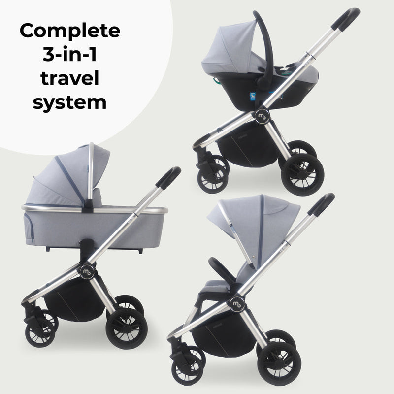 Steel Blue My Babiie 3-in-1 Travel System with i-Size Car Seat and carrycot | Pushchairs and Travel Systems | Baby & Kid Travel - Clair de Lune UK