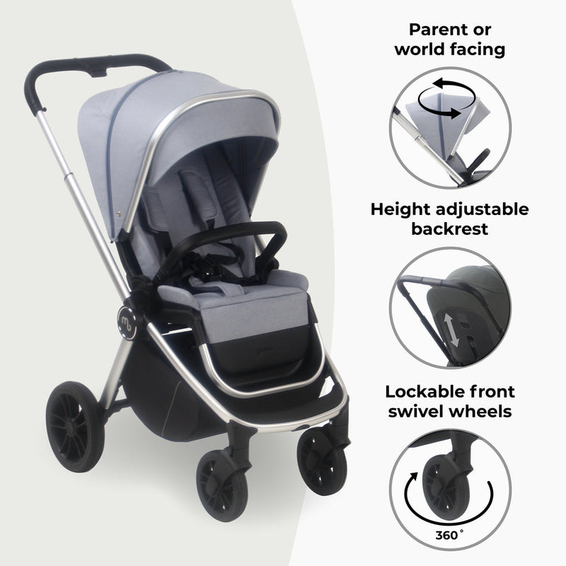 The safe Steel Blue My Babiie 3-in-1 Travel System with i-Size Car Seat | Pushchairs and Travel Systems | Baby & Kid Travel - Clair de Lune UK