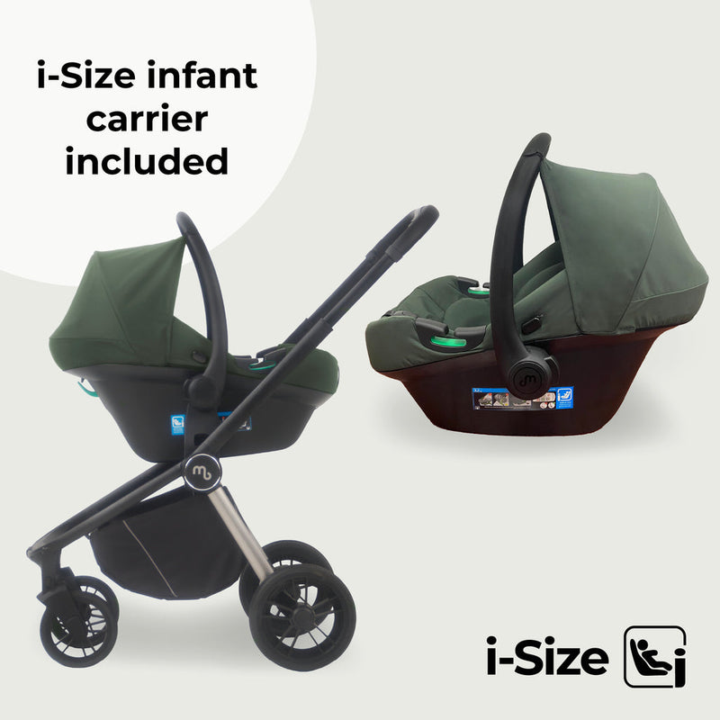 The car seat of the Forest Green My Babiie 3-in-1 Travel System with i-Size Car Seat | Pushchairs and Travel Systems | Baby & Kid Travel - Clair de Lune UK