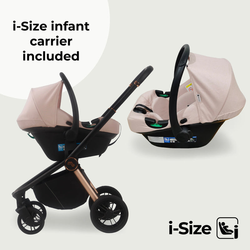 The car seat of the Pastel Pink My Babiie 3-in-1 Travel System with i-Size Car Seat | Pushchairs and Travel Systems | Baby & Kid Travel - Clair de Lune UK