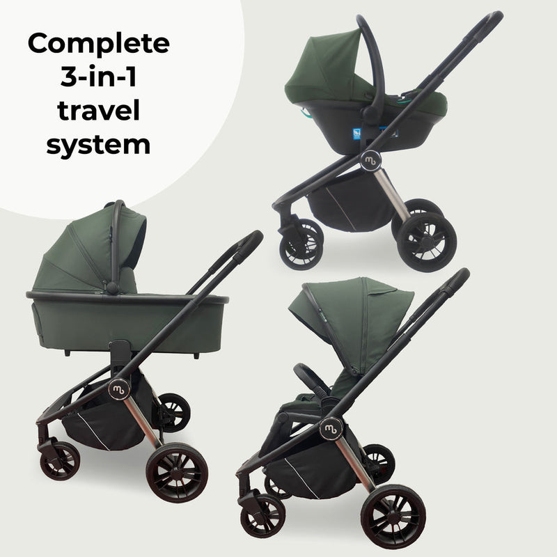 Forest Green My Babiie 3-in-1 Travel System with i-Size Car Seat and carrycot | Pushchairs and Travel Systems | Baby & Kid Travel - Clair de Lune UK