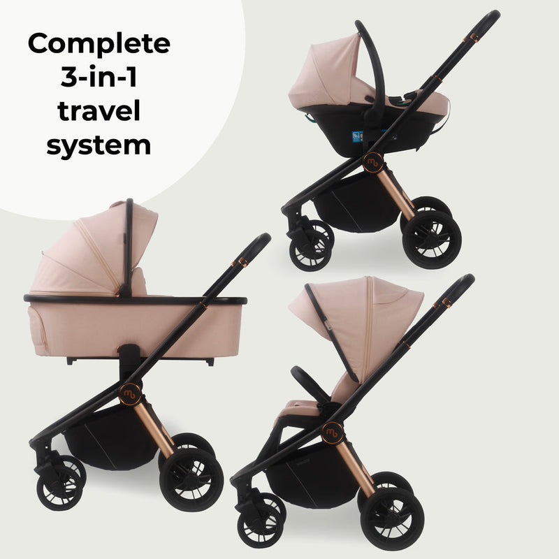 Pastel Pink My Babiie 3-in-1 Travel System with i-Size Car Seat and carrycot | Pushchairs and Travel Systems | Baby & Kid Travel - Clair de Lune UK