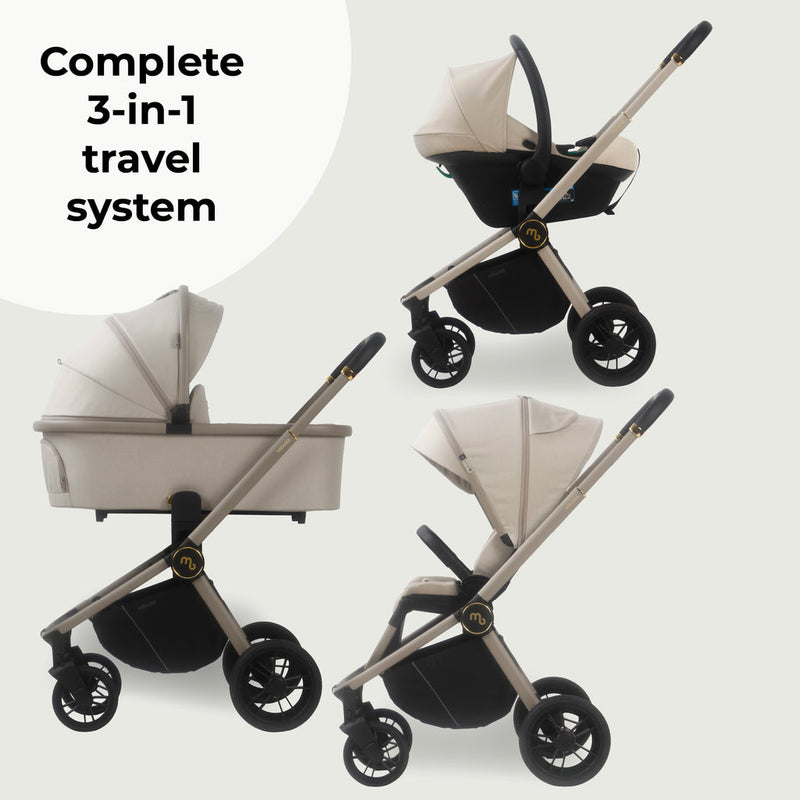 Ivory My Babiie 3-in-1 Travel System with i-Size Car Seat and carrycot | Pushchairs and Travel Systems | Baby & Kid Travel - Clair de Lune UK